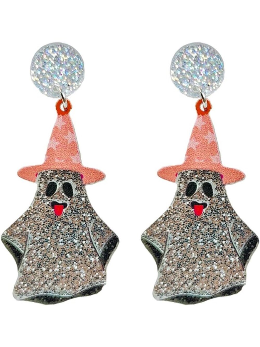 Women's Silver Wooden Spooky Dangle Flower Drop Stuff Charms Halloween Earrings